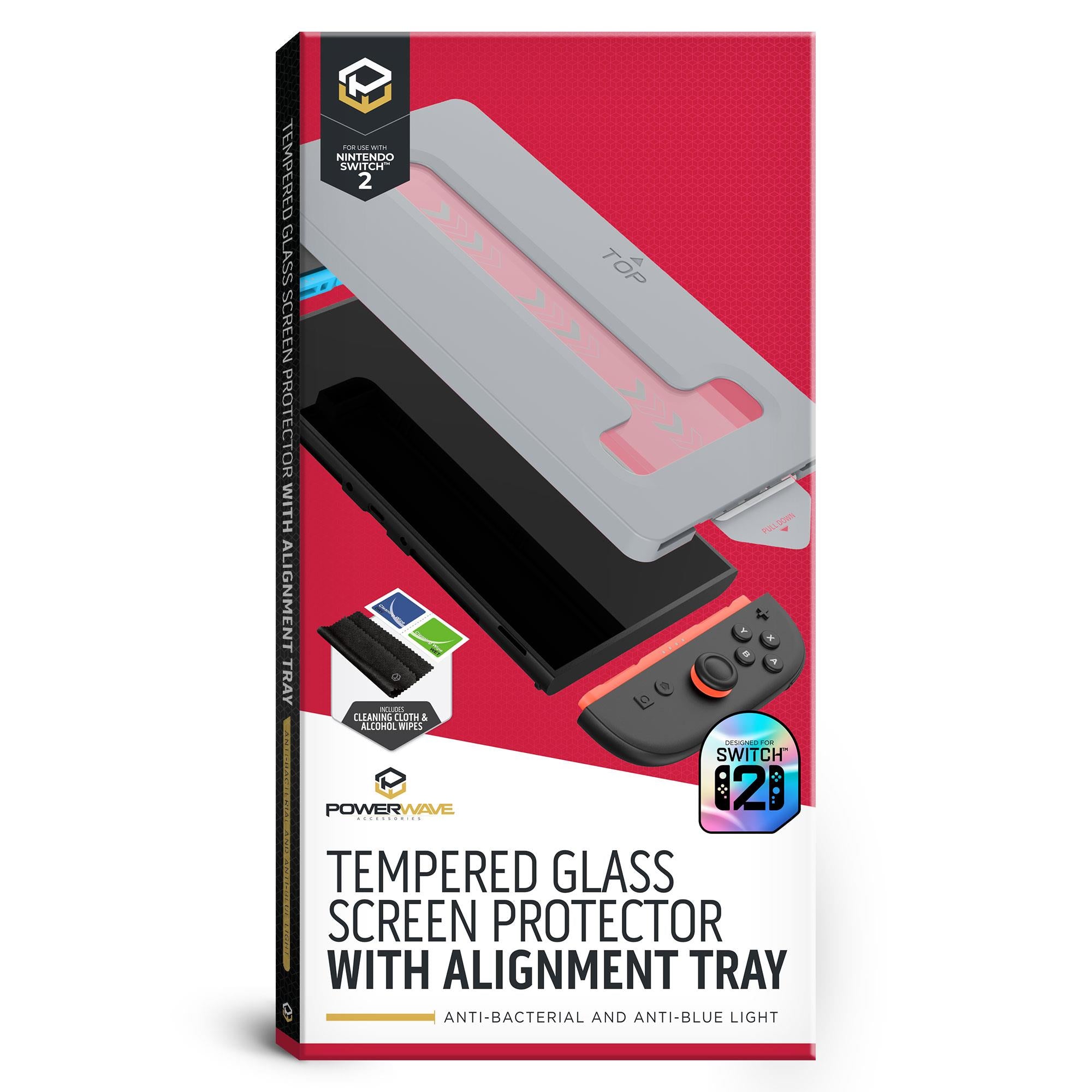 Powerwave Tempered Glass Screen Protector with Alignment Tray Anti-Bacterial & Anti-Blue Light Filter for Nintendo Switch 2